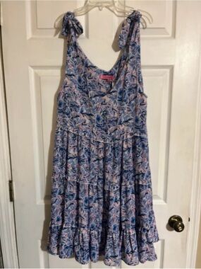 Simply Southern Blue & Pink Floral Tie-Shoulder Tiered Dress